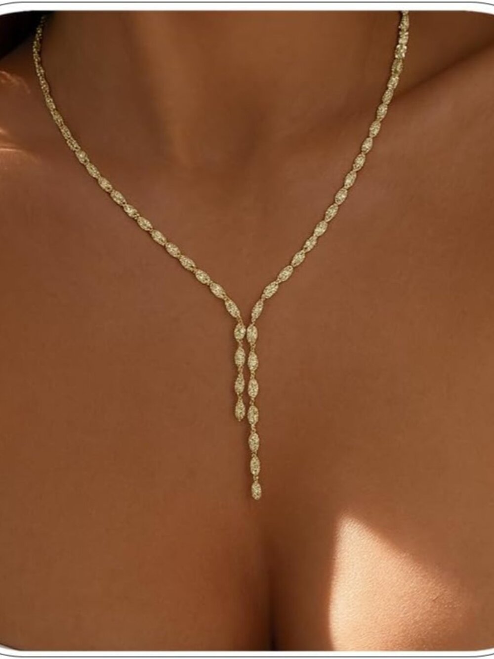 Long Tennis Necklaces for Women - Dainty Silver Lariat Necklace Rhinestone Y Sha